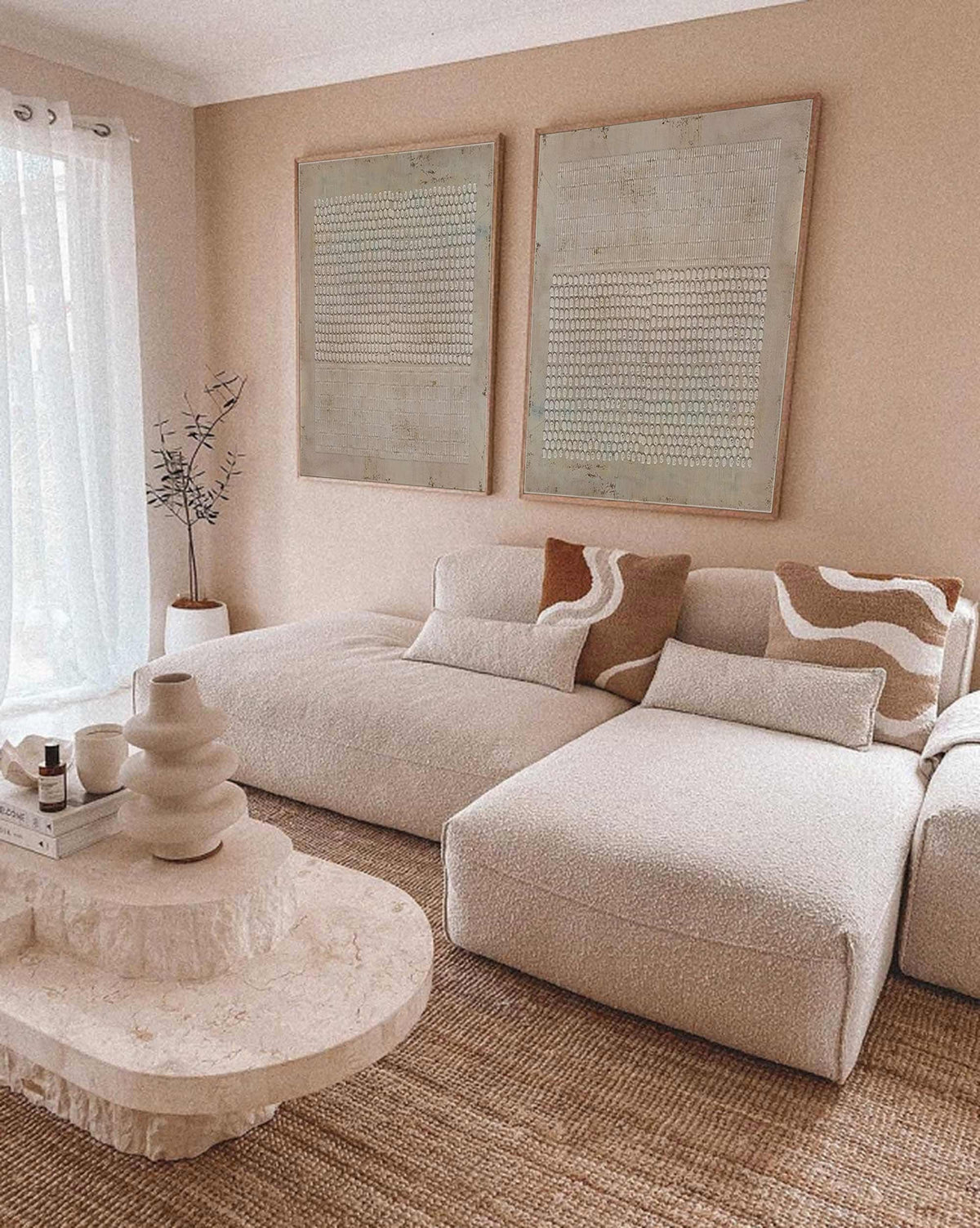 Set of 2 Wabi Sabi Wall Art Brown Textured Canvas Painting Living Room Decor