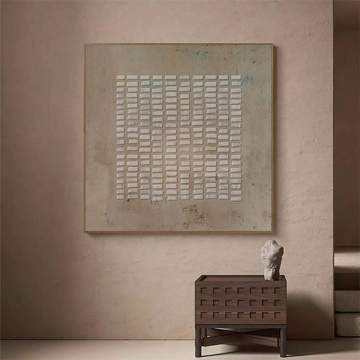 Wabi Sabi Wall Art Brown 3D Block Texture Canvas Painting for Living Room