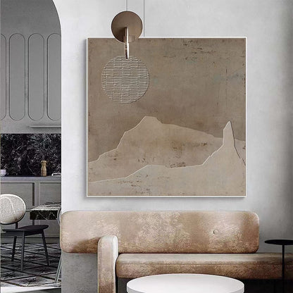 Brown Wabi Sabi Wall Art Moon Landscape Texture Canvas Painting for Living Room Decor