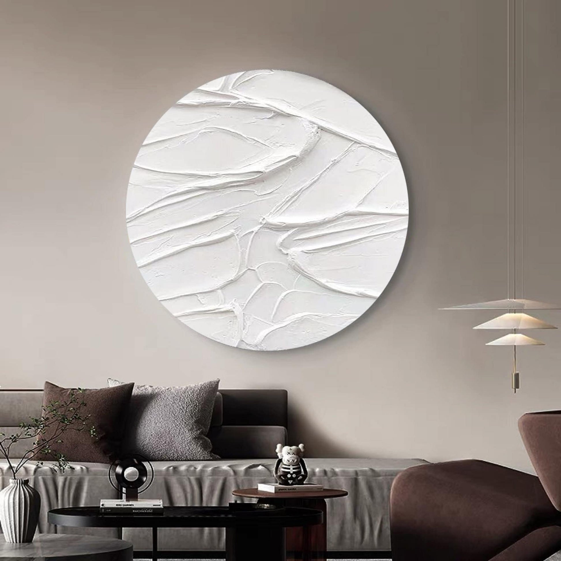 Minimalist White Circle Painting – 3D Textured Abstract Wall Art – Abstract Painting