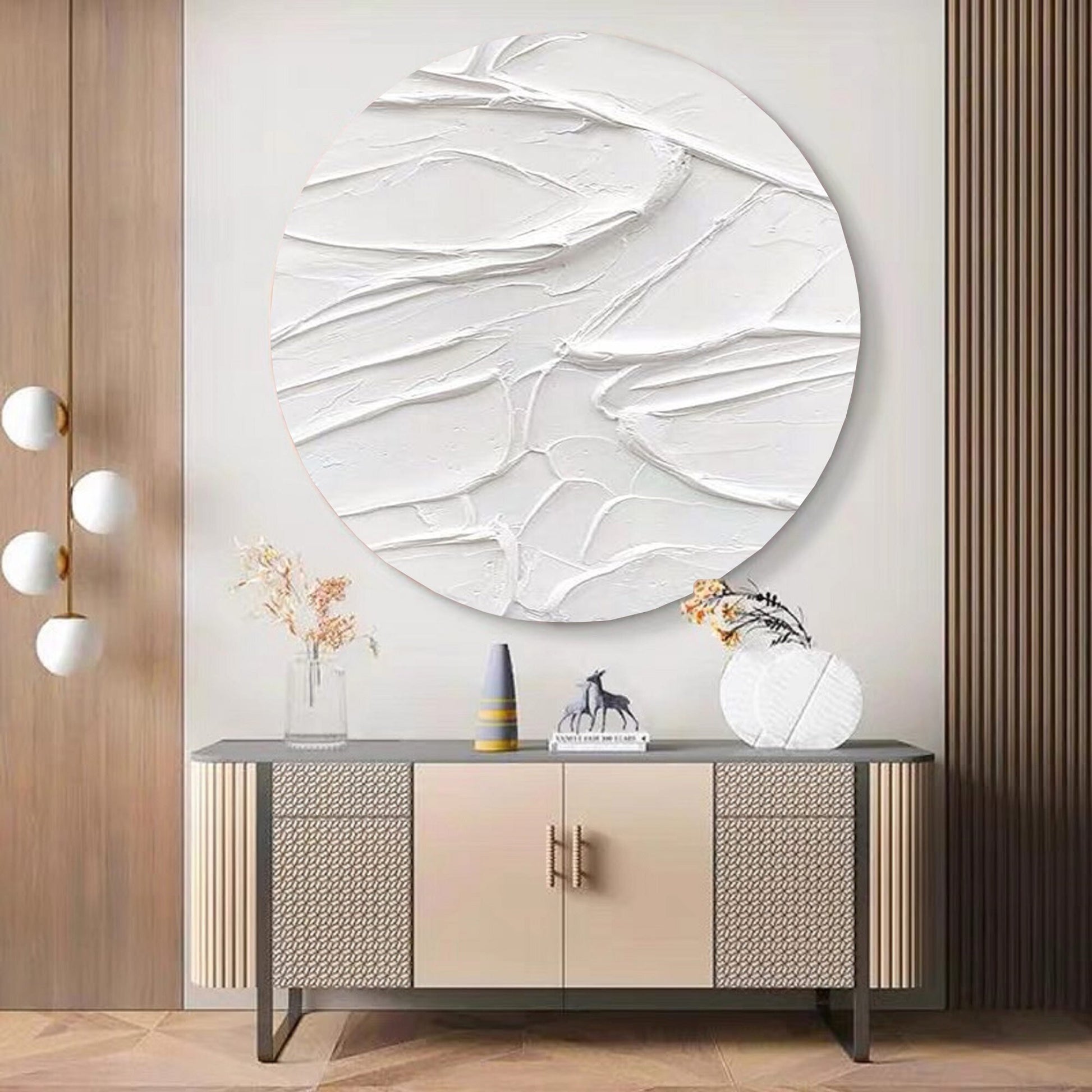 Minimalist White Circle Painting – 3D Textured Abstract Wall Art – Abstract Painting