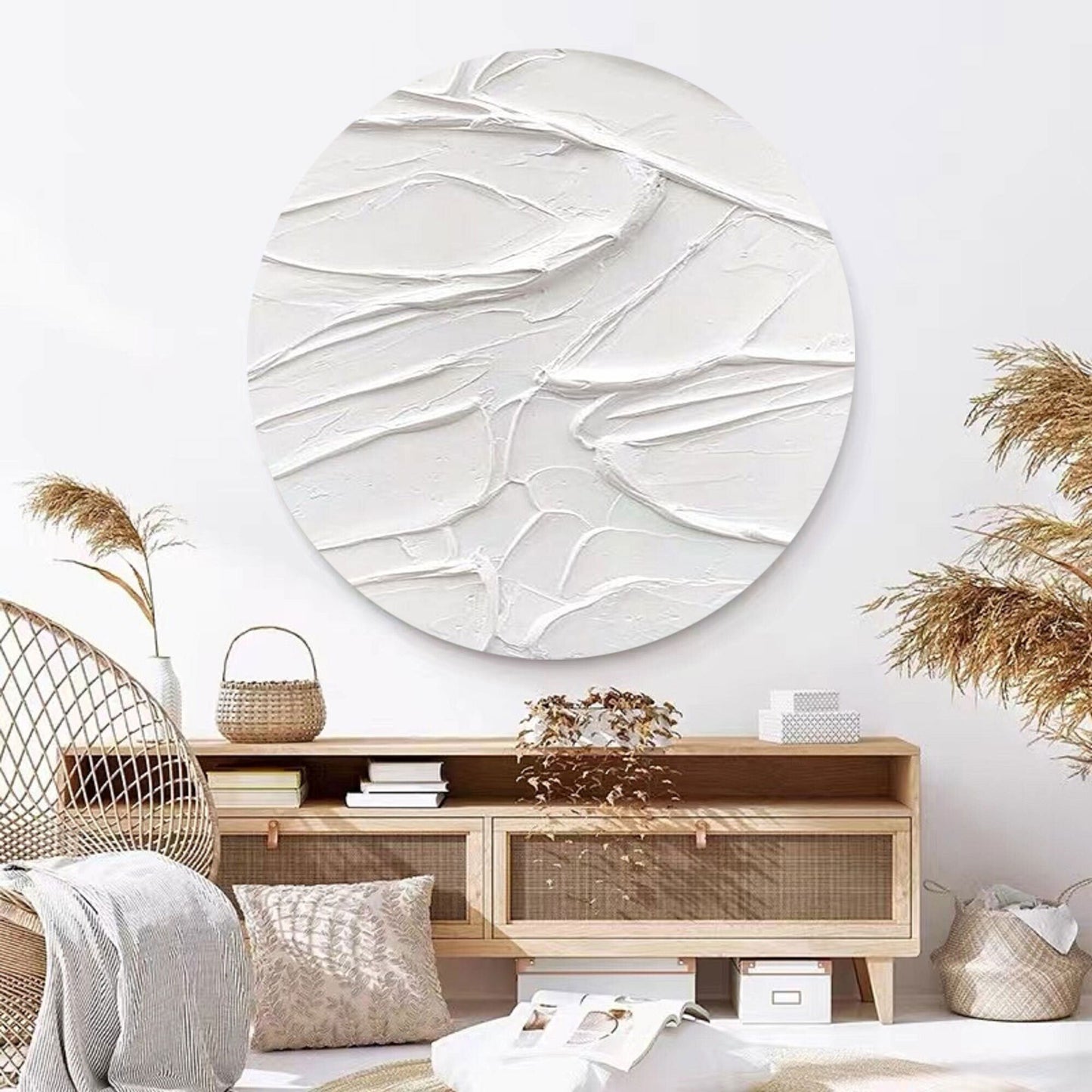 Minimalist White Circle Painting – 3D Textured Abstract Wall Art – Abstract Painting