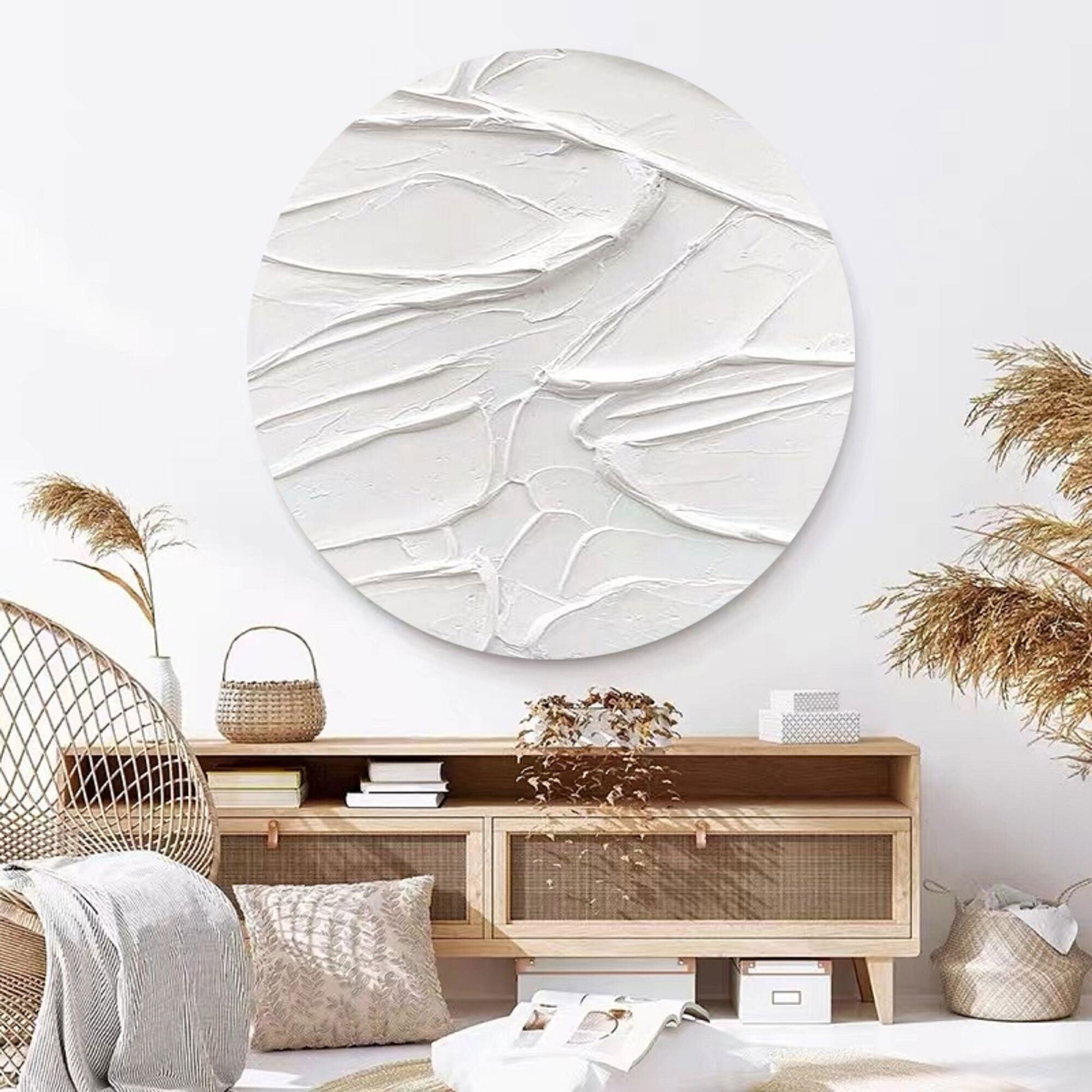 Minimalist White Circle Painting – 3D Textured Abstract Wall Art – Abstract Painting