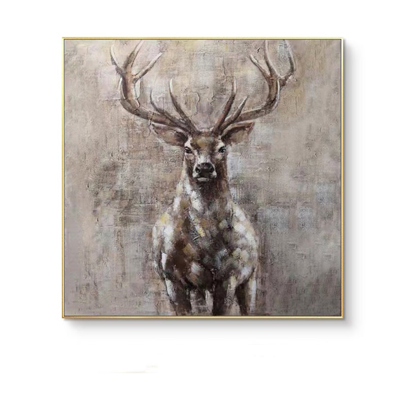 Large Abstract Deer Oil Painting on Canvas, Original Hand-painted Stag Canvas Wall Art, Modern Animal Painting for Living Room Bedroom Décor