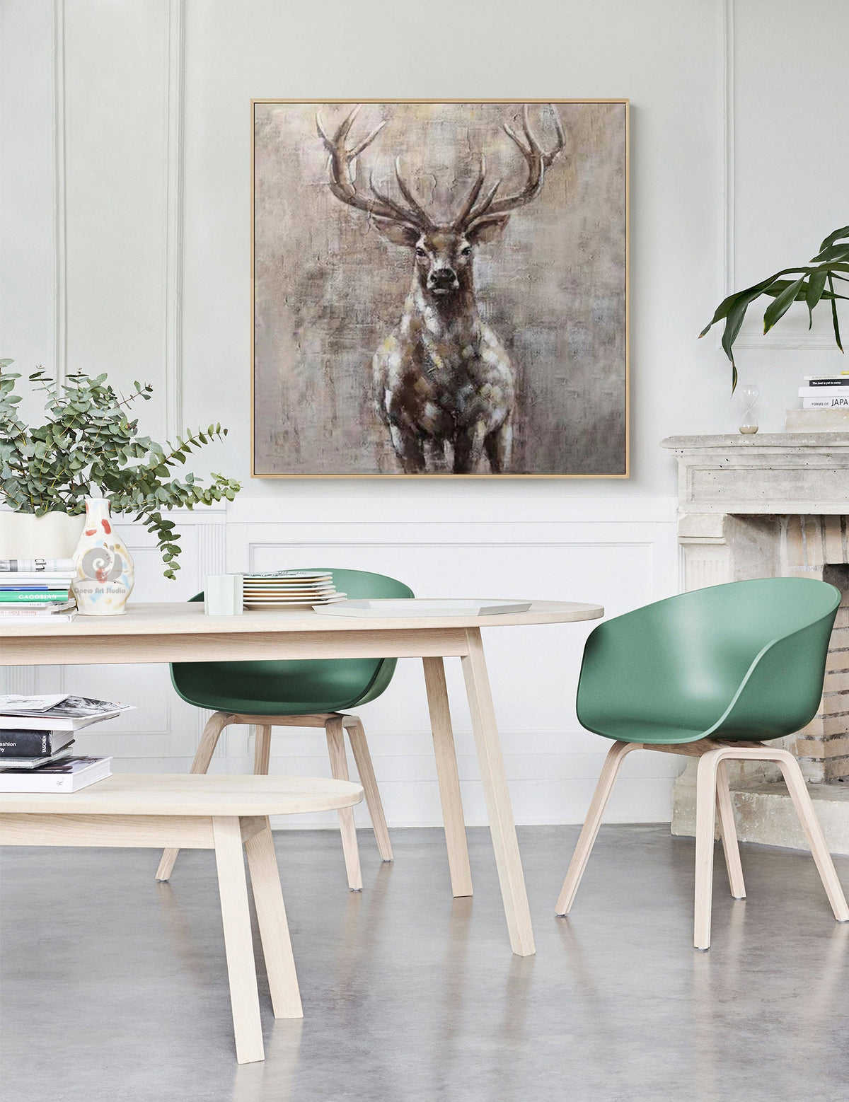 Large Abstract Deer Oil Painting on Canvas, Original Hand-painted Stag Canvas Wall Art, Modern Animal Painting for Living Room Bedroom Décor