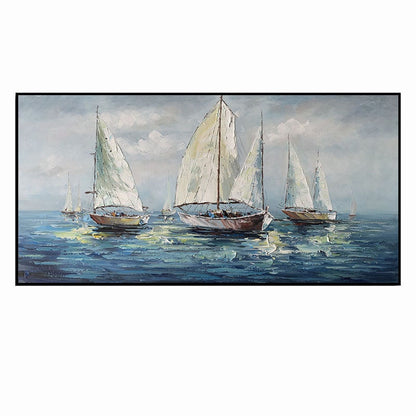 Large Abstract Sailboats Canvas Wall Art, Original Seascape Oil Painting on Canvas, Ocean Wall Art, Modern Nautical Painting for Living Room