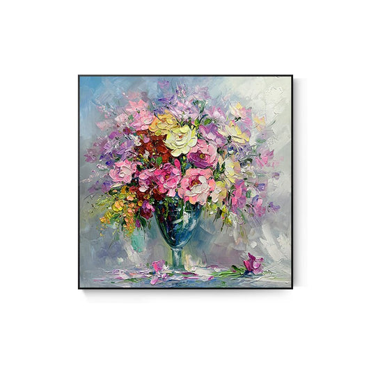 Impressionist Flower Oil Painting on Canvas, Large Colorful Flowers Canvas Wall Art, Modern Textured Floral Painting for Living Room Bedroom