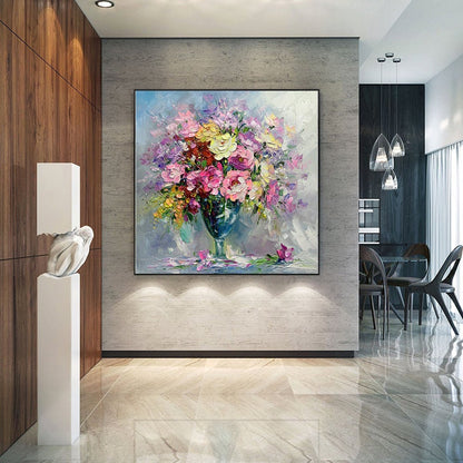 Impressionist Flower Oil Painting on Canvas, Large Colorful Flowers Canvas Wall Art, Modern Textured Floral Painting for Living Room Bedroom
