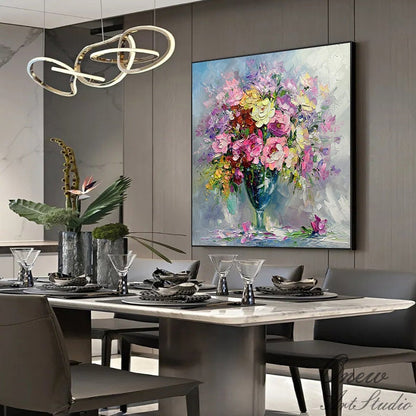 Impressionist Flower Oil Painting on Canvas, Large Colorful Flowers Canvas Wall Art, Modern Textured Floral Painting for Living Room Bedroom