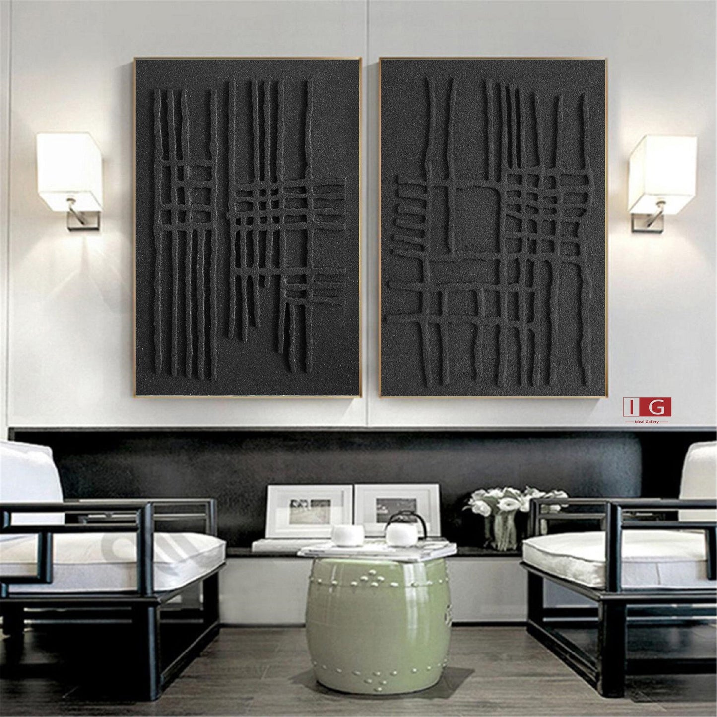Black Minimalist Abstract Art Set – Textured Wall Decor – Abstract Painting