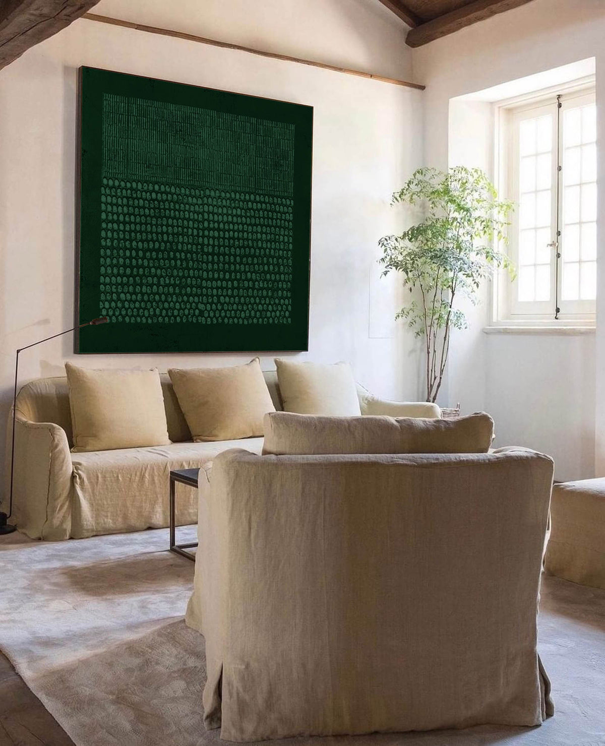 Wabi Sabi Wall Art Forest Green Dot Texture Canvas Painting for Modern Office Decor