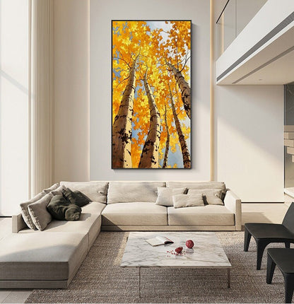 Abstract Birch Canvas Wall Art, Large Original Trees Oil Painting on Canvas, Modern Autumn Landscape Wall Art for Living Room, Bedroom Décor