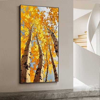 Abstract Birch Canvas Wall Art, Large Original Trees Oil Painting on Canvas, Modern Autumn Landscape Wall Art for Living Room, Bedroom Décor