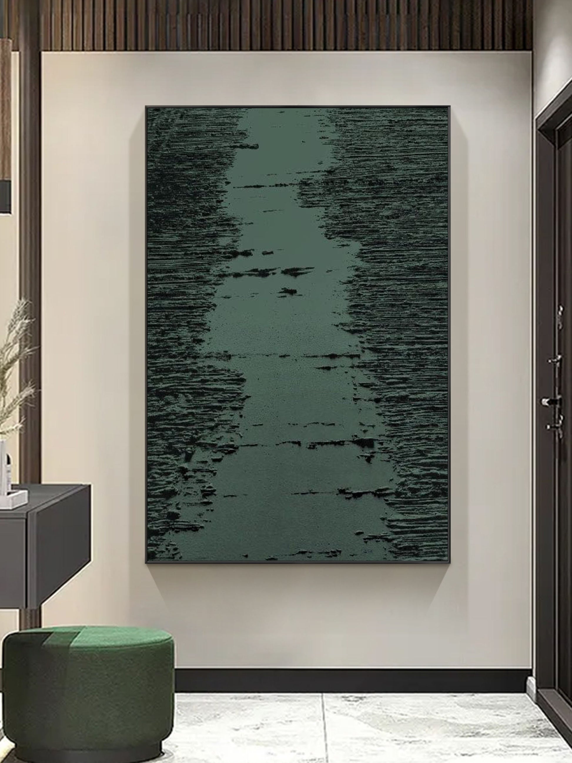 Large Sage Green Abstract Painting – Minimalist Wall Art