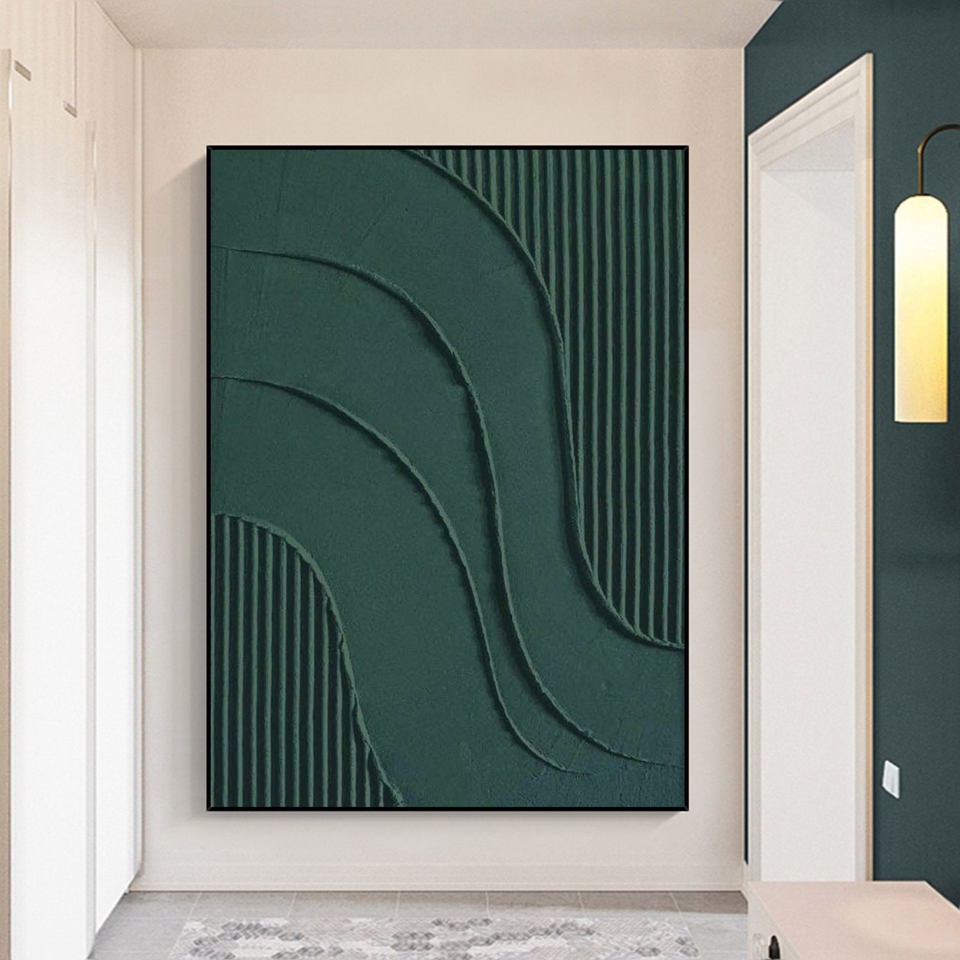 Green Textured Abstract Painting – Large 3D Wall Decor