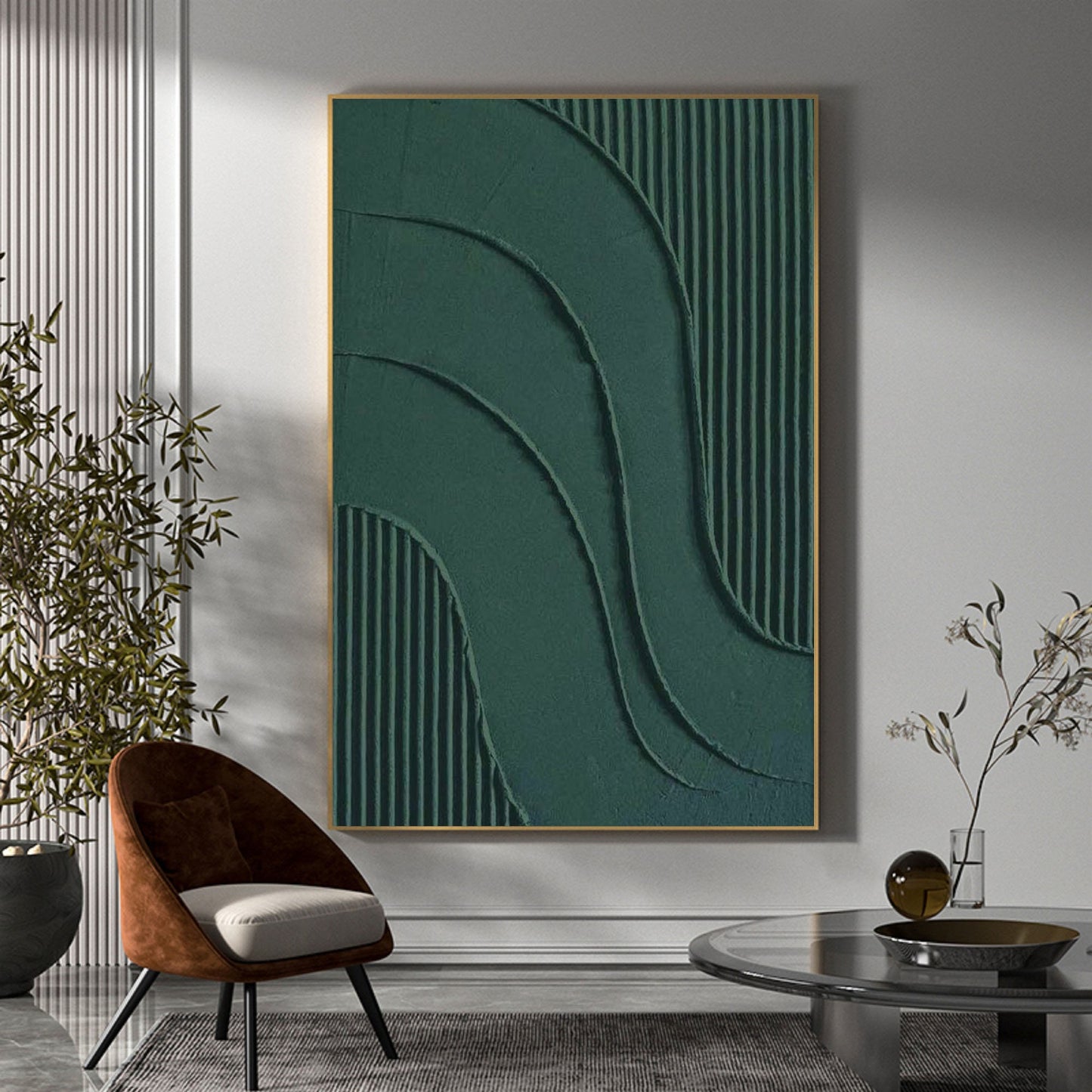 Green Textured Abstract Painting – Large 3D Wall Decor