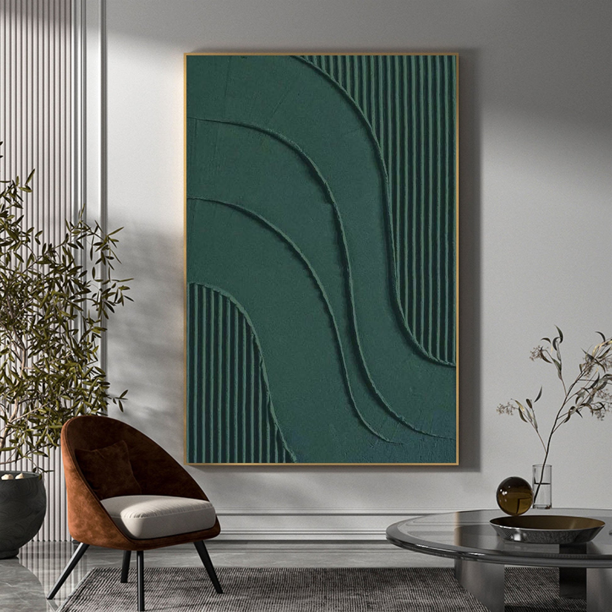 Green Textured Abstract Painting – Large 3D Wall Decor