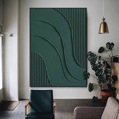 Green Textured Abstract Painting – Large 3D Wall Decor