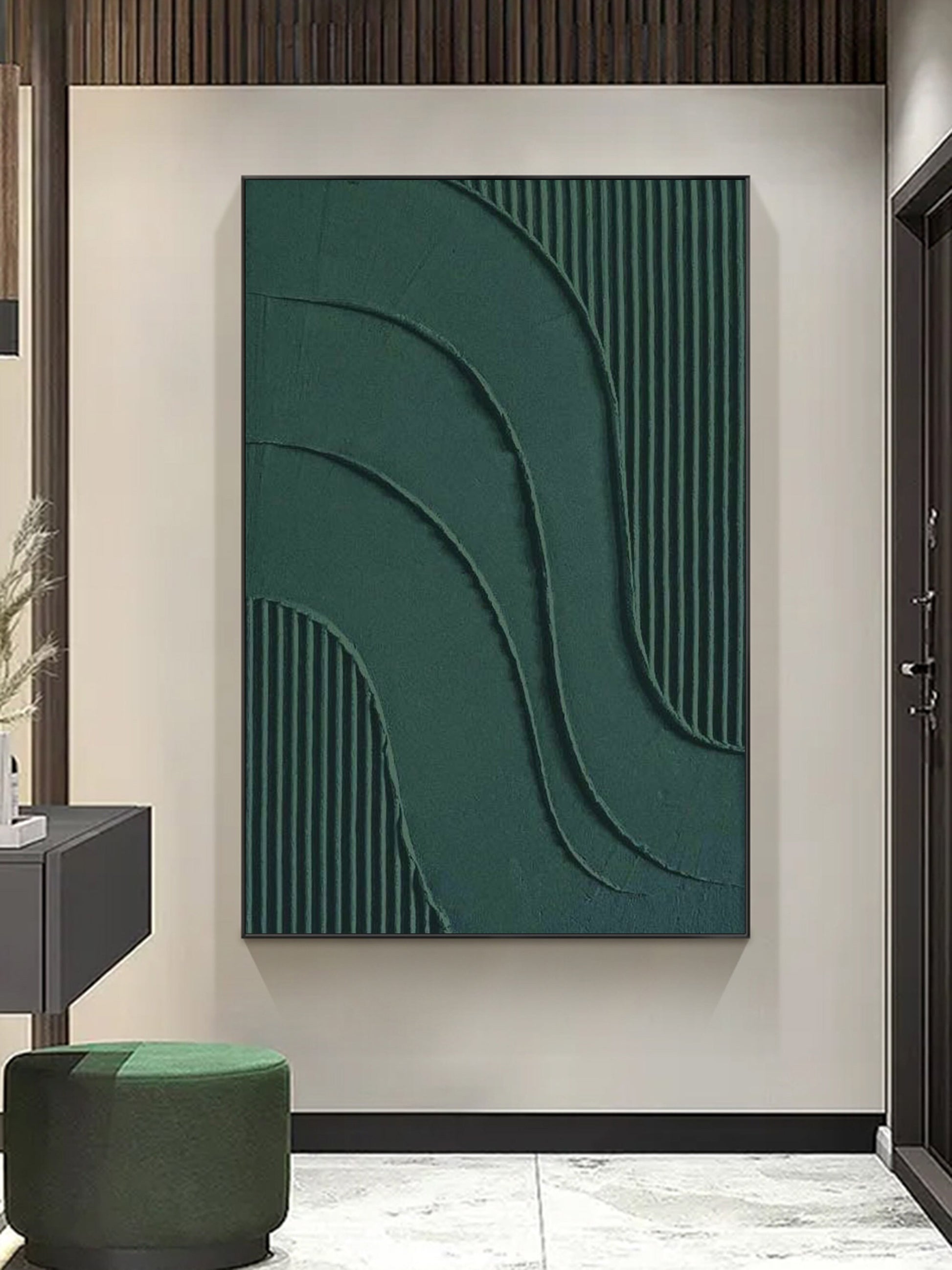 Green Textured Abstract Painting – Large 3D Wall Decor