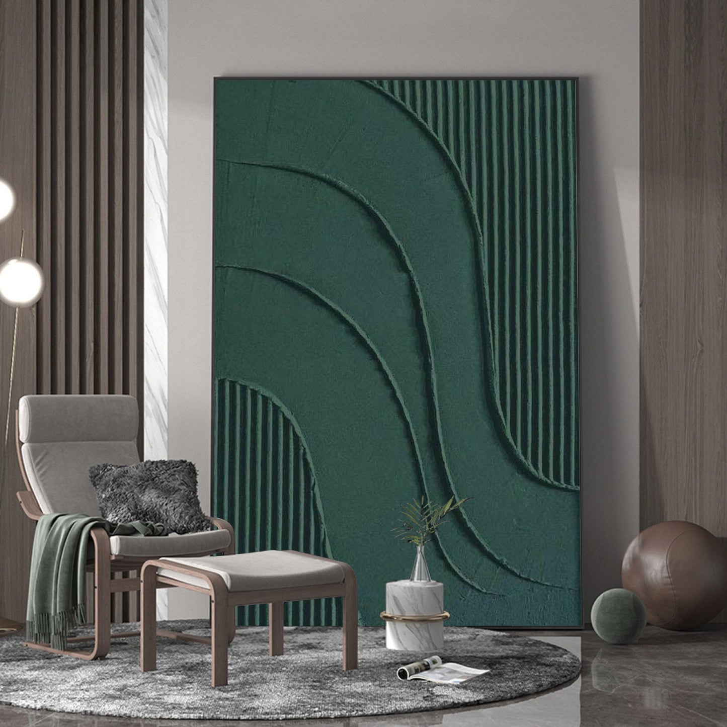 Green Textured Abstract Painting – Large 3D Wall Decor