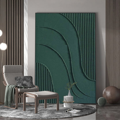 Green Textured Abstract Painting – Large 3D Wall Decor