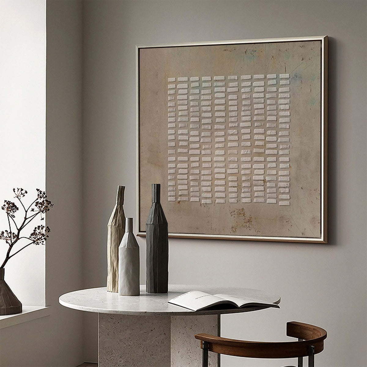 Wabi Sabi Wall Art Brown 3D Block Texture Canvas Painting for Living Room
