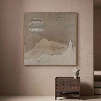 Brown Wabi Sabi Wall Art Moon Landscape Texture Canvas Painting for Living Room Decor