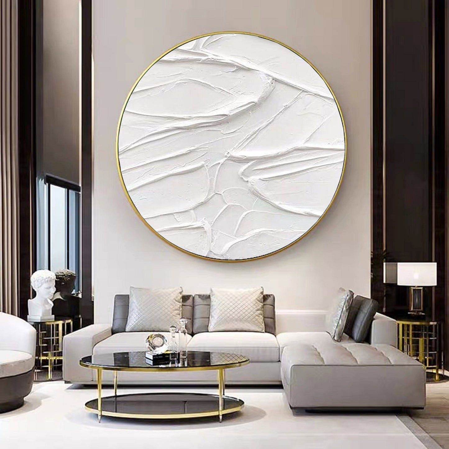 Minimalist White Circle Painting – 3D Textured Abstract Wall Art – Abstract Painting