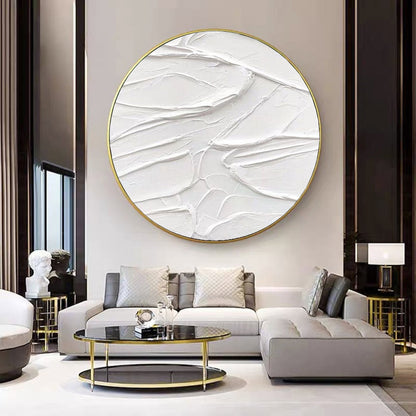 Minimalist White Circle Painting – 3D Textured Abstract Wall Art – Abstract Painting