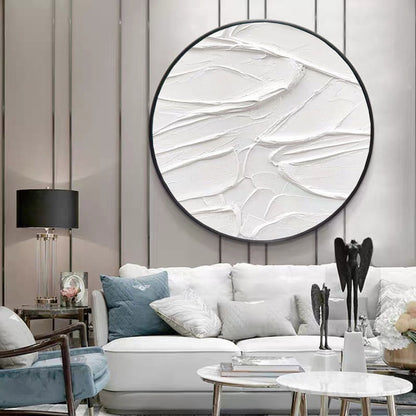 Minimalist White Circle Painting – 3D Textured Abstract Wall Art – Abstract Painting