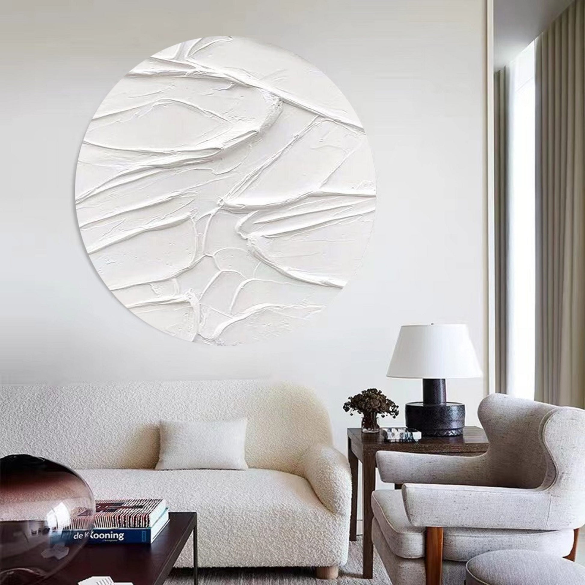 Minimalist White Circle Painting – 3D Textured Abstract Wall Art – Abstract Painting