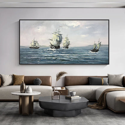 Abstract Sailboats Canvas Wall Art, Original Seascape Oil Painting on Canvas, Modern Ocean Wall Art, Large Nautical Painting for Living Room