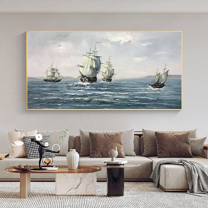 Abstract Sailboats Canvas Wall Art, Original Seascape Oil Painting on Canvas, Modern Ocean Wall Art, Large Nautical Painting for Living Room