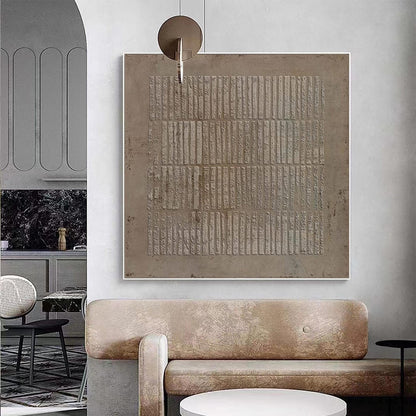 Wabi Sabi Wall Art Brown 3D Line Texture Canvas Painting for Living Room Decor