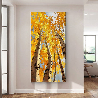 Abstract Birch Canvas Wall Art, Large Original Trees Oil Painting on Canvas, Modern Autumn Landscape Wall Art for Living Room, Bedroom Décor
