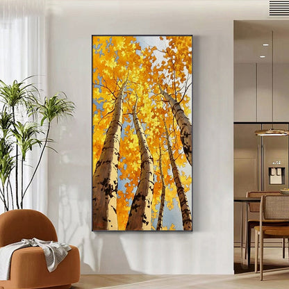 Abstract Birch Canvas Wall Art, Large Original Trees Oil Painting on Canvas, Modern Autumn Landscape Wall Art for Living Room, Bedroom Décor