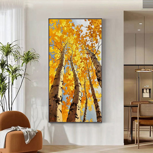 Abstract Birch Canvas Wall Art, Large Original Trees Oil Painting on Canvas, Modern Autumn Landscape Wall Art for Living Room, Bedroom Décor