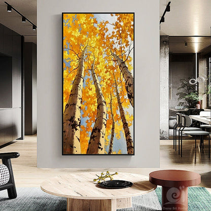 Abstract Birch Canvas Wall Art, Large Original Trees Oil Painting on Canvas, Modern Autumn Landscape Wall Art for Living Room, Bedroom Décor