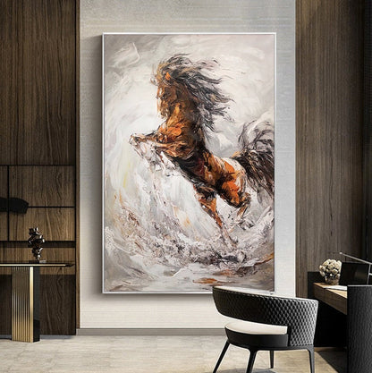 Large Abstract Horse Oil Painting on Canvas, Original Horse Canvas Wall Art, Modern Textured Animal Painting for Living Room, Bedroom Décor