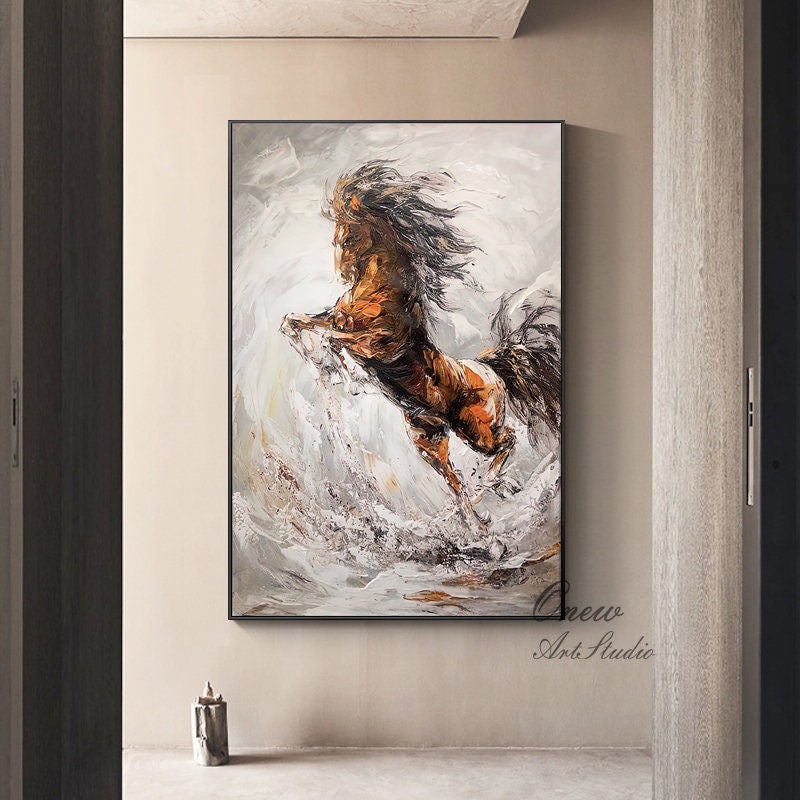 Large Abstract Horse Oil Painting on Canvas, Original Horse Canvas Wall Art, Modern Textured Animal Painting for Living Room, Bedroom Décor