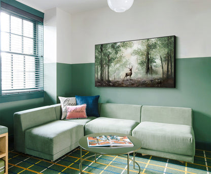 Impressionist Landscape Oil Painting on Canvas, Large Original Forest and Deer Canvas Wall Art,modern Tree and Stag Painting for Living Room