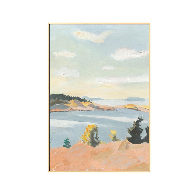 Large Abstract Landscape Oil Painting on Canvas, Original Mountain and River Canvas Wall Art, Modern Minimalist Nature Art for Living Room