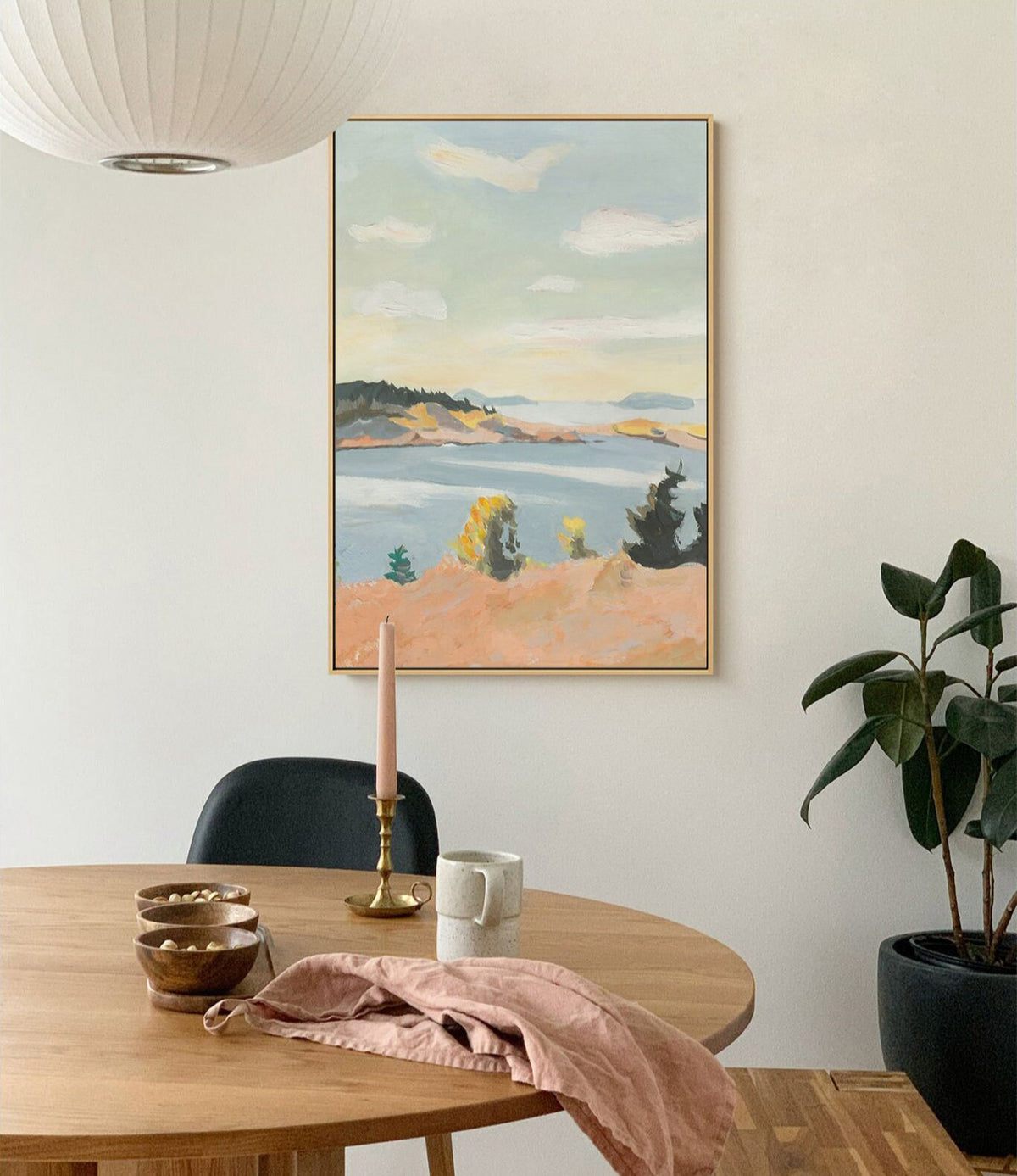 Large Abstract Landscape Oil Painting on Canvas, Original Mountain and River Canvas Wall Art, Modern Minimalist Nature Art for Living Room