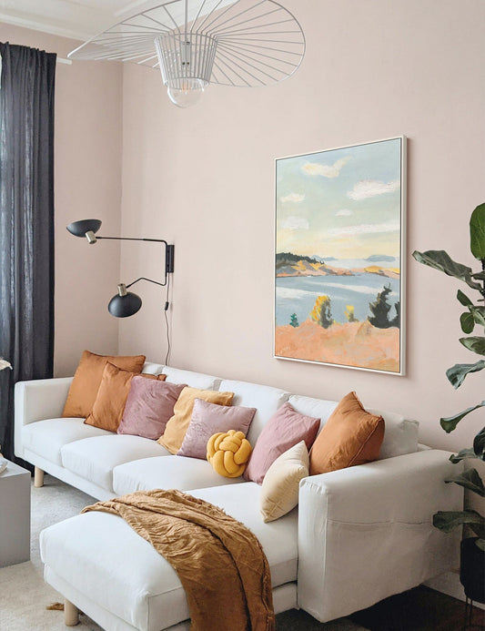Large Abstract Landscape Oil Painting on Canvas, Original Mountain and River Canvas Wall Art, Modern Minimalist Nature Art for Living Room