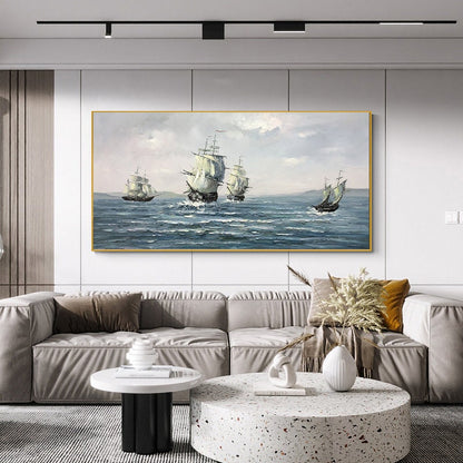 Abstract Sailboats Canvas Wall Art, Original Seascape Oil Painting on Canvas, Modern Ocean Wall Art, Large Nautical Painting for Living Room