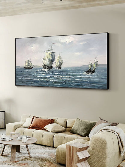 Abstract Sailboats Canvas Wall Art, Original Seascape Oil Painting on Canvas, Modern Ocean Wall Art, Large Nautical Painting for Living Room
