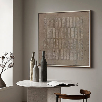 Wabi Sabi Wall Art Brown 3D Line Texture Canvas Painting for Living Room Decor
