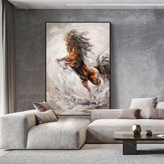 Large Abstract Horse Oil Painting on Canvas, Original Horse Canvas Wall Art, Modern Textured Animal Painting for Living Room, Bedroom Décor