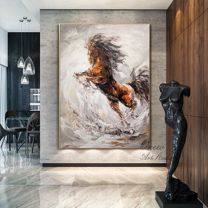 Large Abstract Horse Oil Painting on Canvas, Original Horse Canvas Wall Art, Modern Textured Animal Painting for Living Room, Bedroom Décor