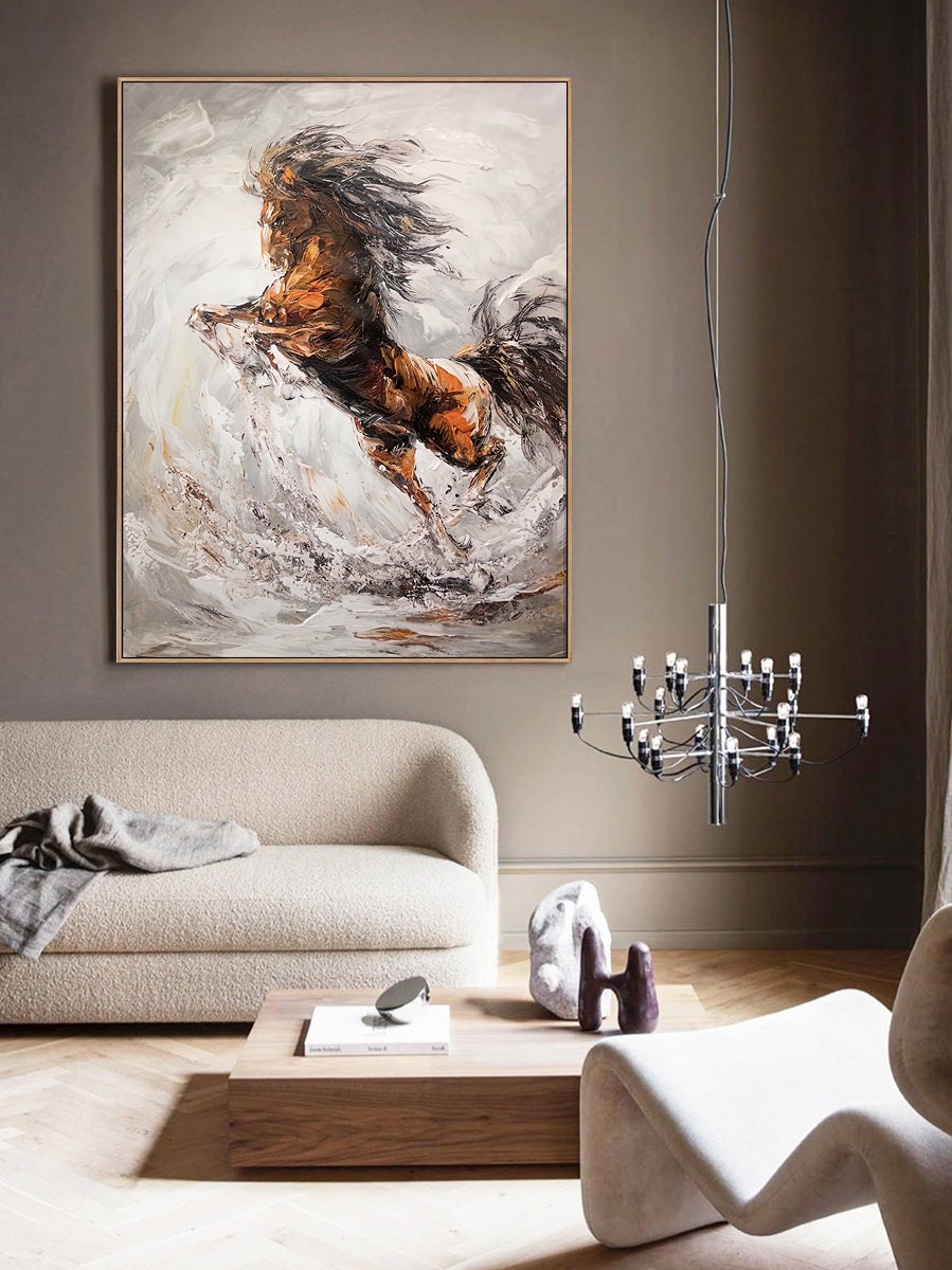 Large Abstract Horse Oil Painting on Canvas, Original Horse Canvas Wall Art, Modern Textured Animal Painting for Living Room, Bedroom Décor